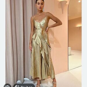 ACLER GOLD MIDI RUFFLE DRESS